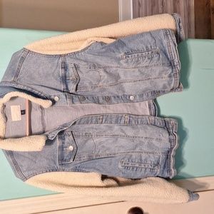 Jean jackets with fuzzy sleeves